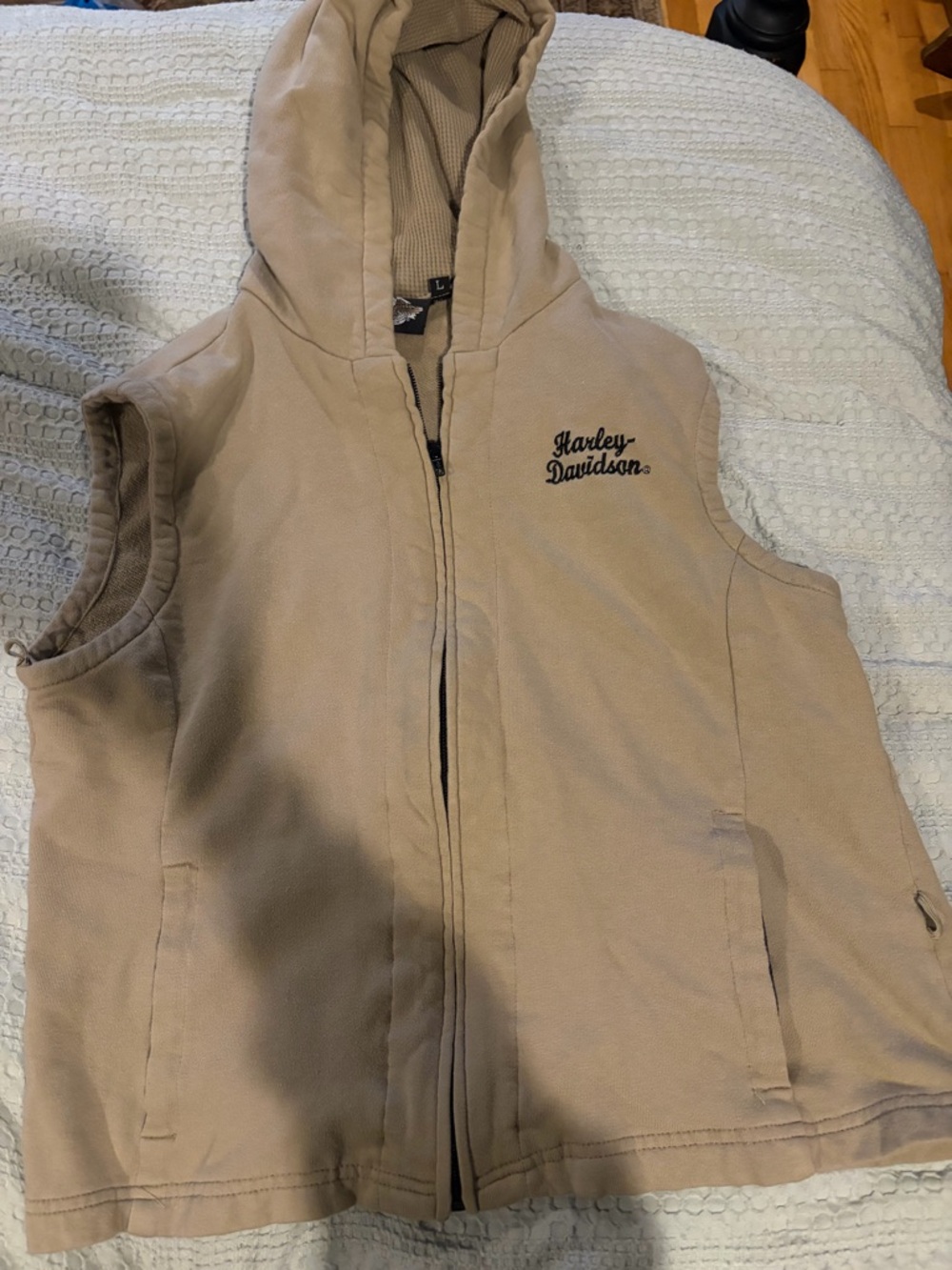 Harley-Davidson Beige Hooded Vest with Embroidered Logo